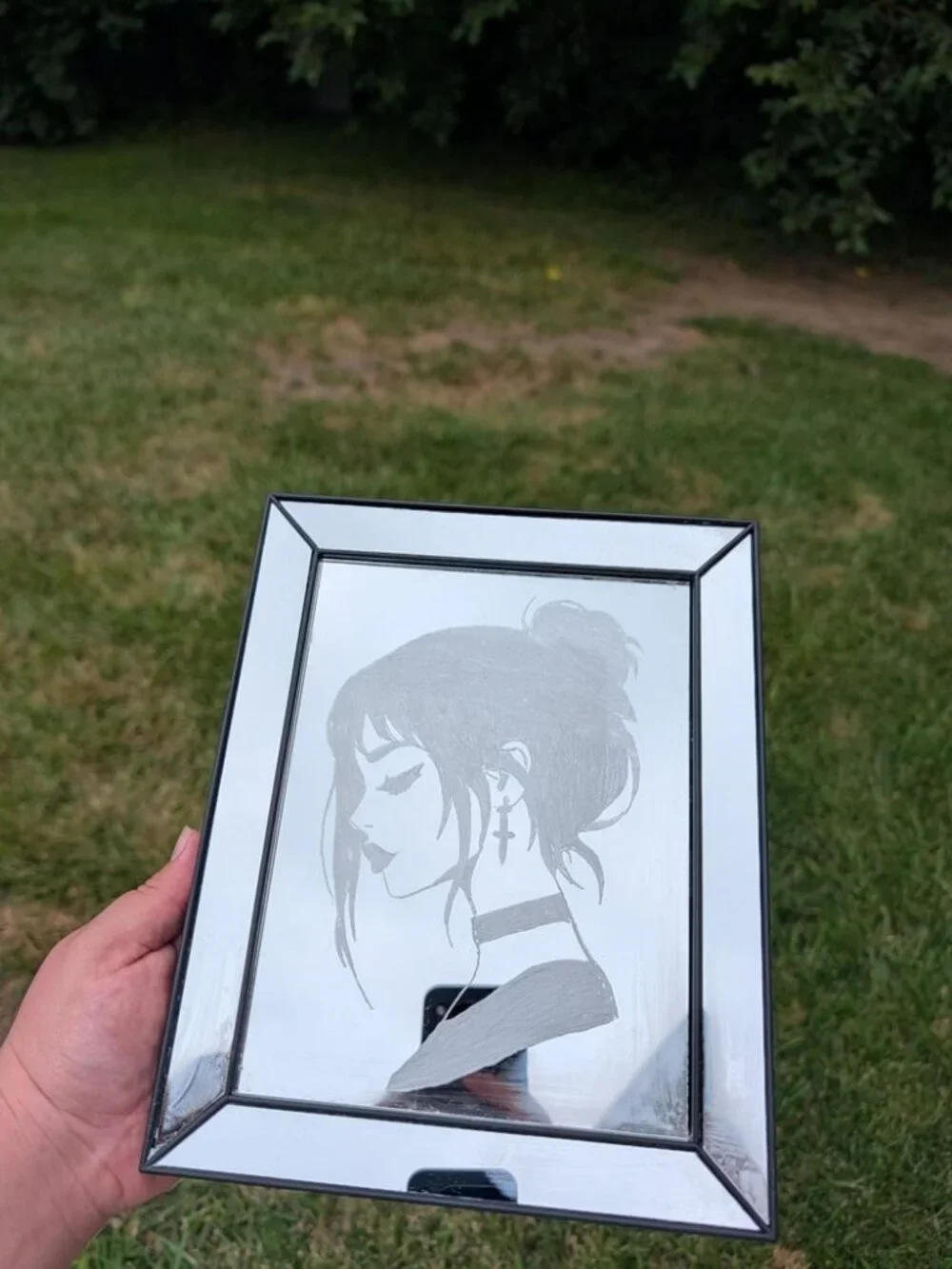 Hand Engraved Goth Girl Mirror Gothic Bedroom Decor